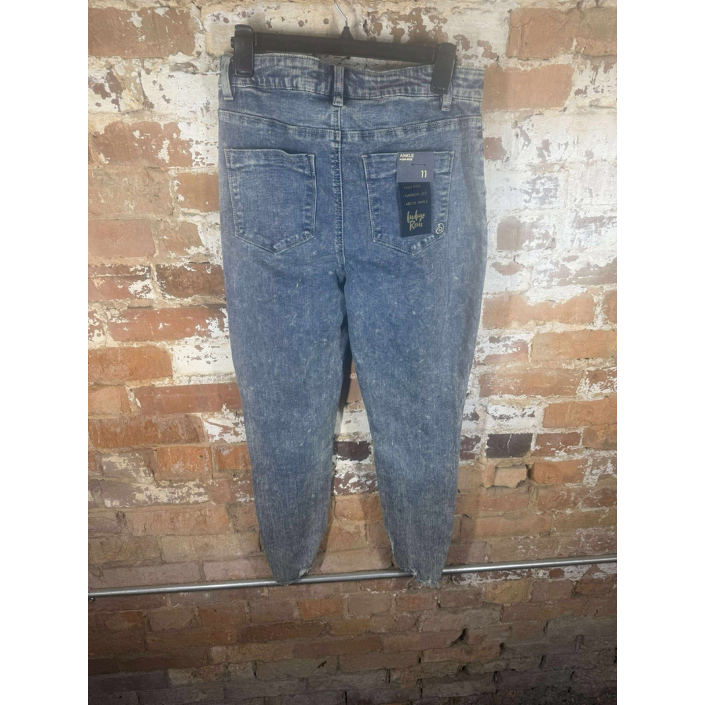 Indigo Rein Curvy High Rise Skinny Ankle Jeans Juniors' Acid Wash 5 Pockets - Picture 2 of 3